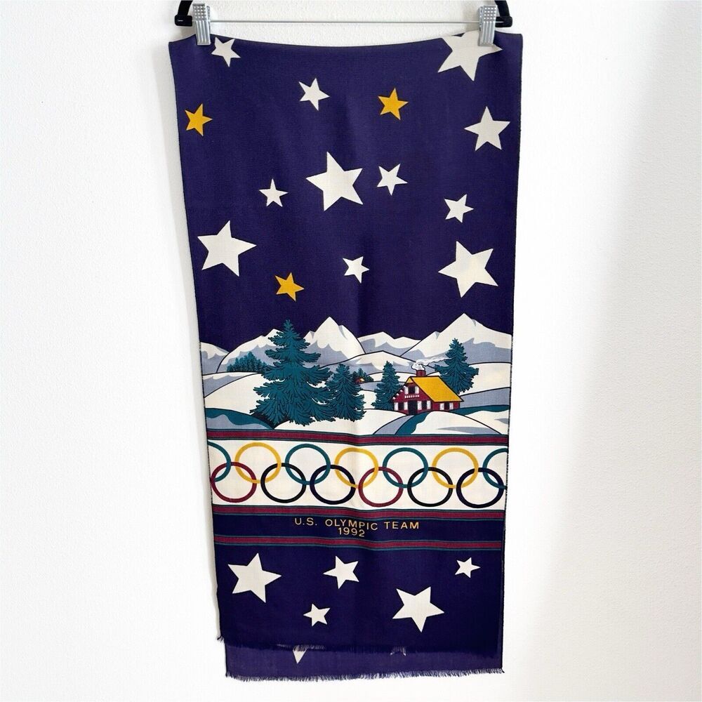 Vtg USA Olympic Team Scarf 1992 Albertville France‎ Winter Games Made In Italy